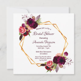 Burgundy florals goudgeometrisch boho vrijgezellen kaart