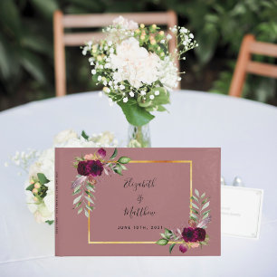 Burgundy florals greenery cinnamon roos bruiloft gastenboek