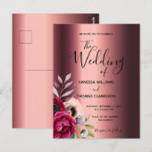 Burgundy florals koper bruiloft briefkaart (Voorkant / Achterkant)