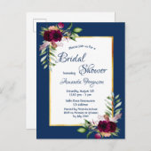 Burgundy florals navy blue boho vrijgezellenfeest briefkaart (Voorkant / Achterkant)