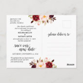 Burgundy Florals, sla de nieuwe date op, Wed Postp Briefkaart (Achterkant)