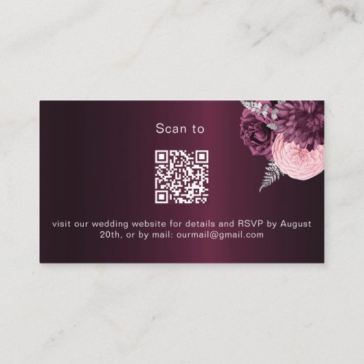 Burgundy florals trouwwebsite RSVP QR code Informatiekaartje (Achterkant)