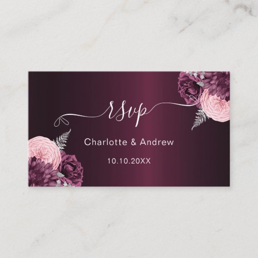 Burgundy florals trouwwebsite RSVP QR code Informatiekaartje (Voorkant)