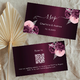 Burgundy florals trouwwebsite RSVP QR code Informatiekaartje