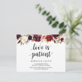 Burgundy Florals, Wedding Invitation Postponed Briefkaart (Staand voorkant)