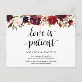 Burgundy Florals, Wedding Invitation Postponed Briefkaart