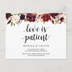 Burgundy Florals, Wedding Invitation Postponed Briefkaart
