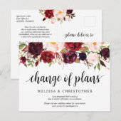 Burgundy Florals, Wedding Invitation Postponed Briefkaart (Voorkant / Achterkant)