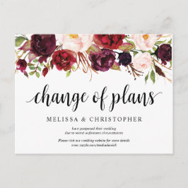 Burgundy Florals, Wedding Invitation Postponed Briefkaart