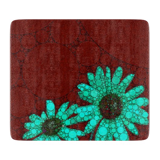 Burgundy Florescent Turquoise Flowers Snijplank (Voorkant)