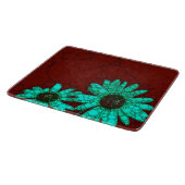 Burgundy Florescent Turquoise Flowers Snijplank (Hoek)