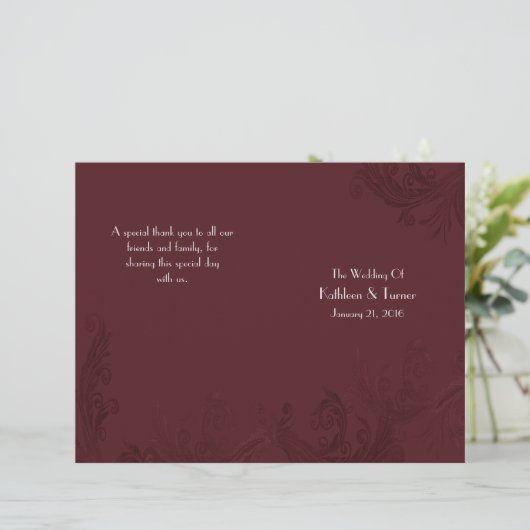 Burgundy Flourish Wedding Programme (Staand voorkant)