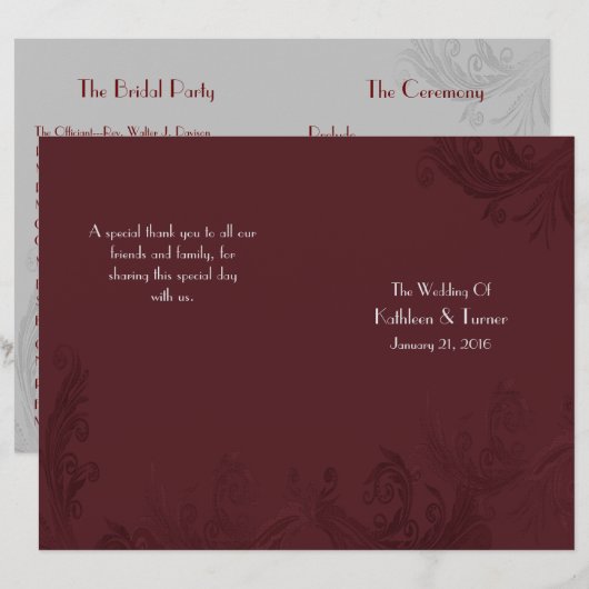 Burgundy Flourish Wedding Programme (Voorkant / Achterkant)