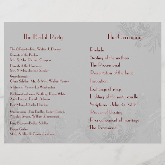 Burgundy Flourish Wedding Programme (Achterkant)