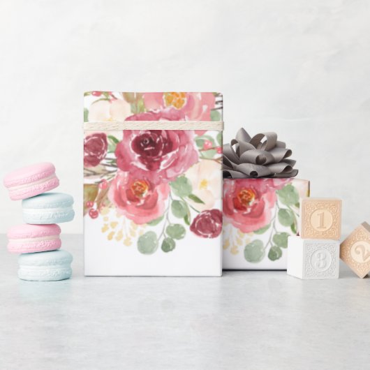 Burgundy Flower-cadeauomslag, verjaardagscadeauoms Cadeaupapier (Baby Shower)