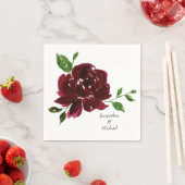 Burgundy Flower Custom Couple Names Wedding Servet (Insitu)