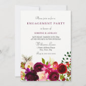Burgundy Flower Floral Elegant Engagement Party Kaart (Voorkant)