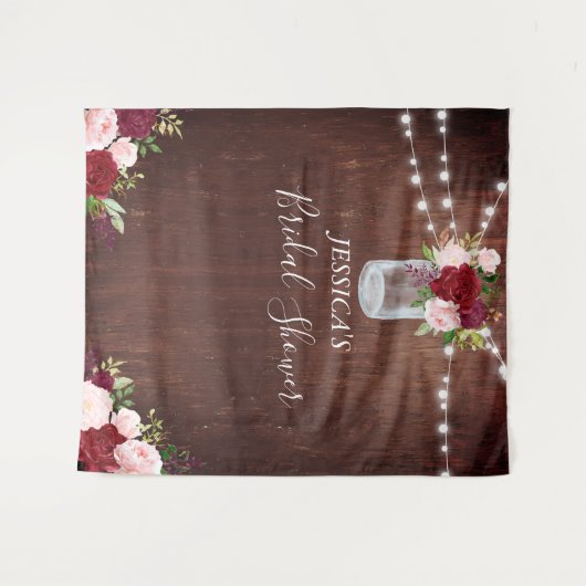 Burgundy Flower Mason Jar Vrijgezellenfeest Wood Wandkleed (Voorkant (horizontaal))