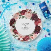 Burgundy Flower Wedding Personalized Papieren Bordje (Feest)