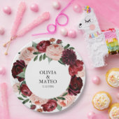 Burgundy Flower Wedding Personalized Papieren Bordje (Feest)