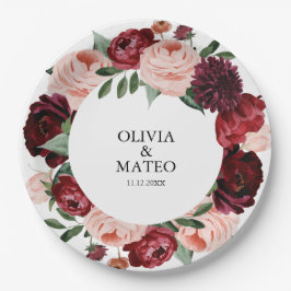 Burgundy Flower Wedding Personalized Papieren Bordje