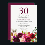 Burgundy Flowers 30th Birthday Party Invitation Kaart<br><div class="desc">Burgundy Flowers 30th Birthday Party Invitation Matching collectie in Niche and Nest store. Boho chic burgundy red white waterverf floral Beauful hand schilderde waterverf illustratie</div>