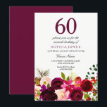 Burgundy Flowers 60th Birthday Party Invitation Kaart<br><div class="desc">Burgundy Flowers 60th Birthday Party Invitation Matching collectie in Niche and Nest store. Boho chic burgundy red white waterverf floral Beauful hand schilderde waterverf illustratie</div>