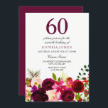 Burgundy Flowers 60th Birthday Party Invitation Kaart<br><div class="desc">Burgundy Flowers 60th Birthday Party Invitation Matching collectie in Niche and Nest store. Boho chic burgundy red white waterverf floral Beauful hand schilderde waterverf illustratie</div>
