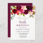 Burgundy Flowers 80th Birthday Party Invitation Kaart<br><div class="desc">Burgundy Flowers 80th Birthday Party Invitation Zie bijbehorend collectie en uitnodigingen</div>