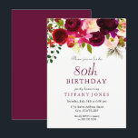 Burgundy Flowers 80th Birthday Party Invitation Kaart<br><div class="desc">Burgundy Flowers 80th Birthday Party Invitation Zie bijbehorend collectie en uitnodigingen</div>