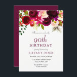 Burgundy Flowers 90th Birthday Party Invitation Kaart<br><div class="desc">Burgundy Flowers 90th Birthday Party Invitation Zie bijbehorend collectie en uitnodigingen</div>