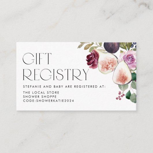 Burgundy Flowers and Figs Baby shower Registry Informatiekaartje (Voorkant)