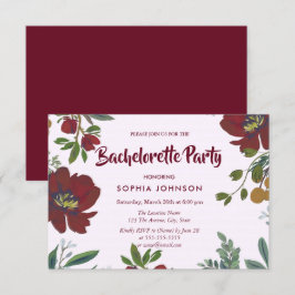 Burgundy Flowers Bachelorette Party Kaart