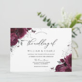 Burgundy Flowers Butterfly Weddenschap Kaart (Staand voorkant)