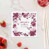 Burgundy flowers Chinoiserie floral girl Baptism Servet (Insitu)