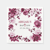 Burgundy flowers Chinoiserie floral girl Baptism Servet (Voorkant)
