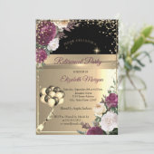 Burgundy Flowers, Diamonds Ballons Retirement Part Kaart (Staand voorkant)