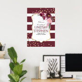 Burgundy Flowers Elegant Gold Stippen Weddenschap  Poster (Thuiskantoor)