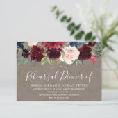 Burgundy Flowers Elegant  Rehearsal Dinner Kaart (Staand voorkant)