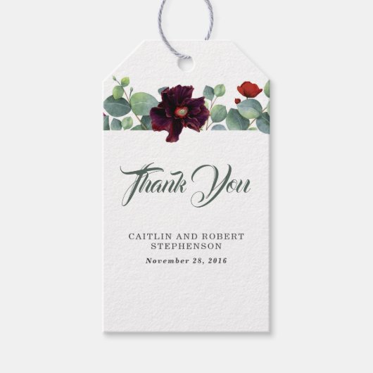 Burgundy Flowers en Eucalyptus Greenery Cadeaulabel (Voorkant)