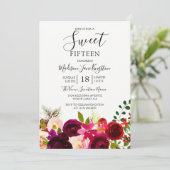Burgundy Flowers Floral Boho Sweet 15 Kaart (Staand voorkant)