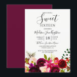 Burgundy Flowers Floral Boho Sweet 16 Kaart<br><div class="desc">Floral Boho Sweet 16 Burgundy Flowers nodigt collectie uit in Niche en Nest store. Boho chic burgundy red white waterverf floral Beauful hand schilderde waterverf illustratie</div>