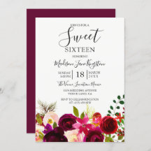 Burgundy Flowers Floral Boho Sweet 16