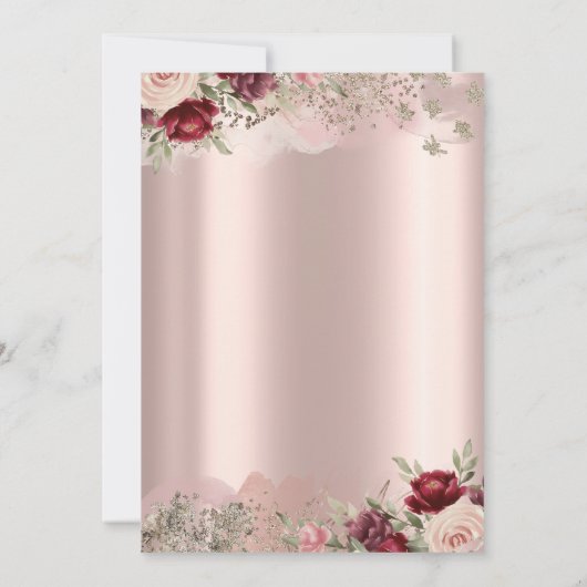 Burgundy Flowers Glitter Border Roos Gold 80th Kaart (Achterkant)