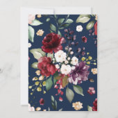 Burgundy Flowers & Gold Lijst Navy Blue Wedding Kaart (Achterkant)