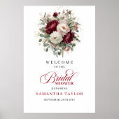 Burgundy Flowers Greenery Gold Bridal Welcome Sign Poster (Voorkant)