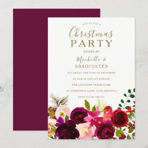 Burgundy Flowers Kantoor Work Kerstparty Kaart