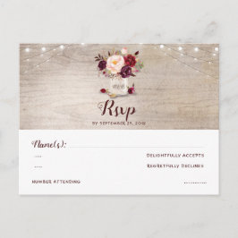 Burgundy Flowers Mason Jar Rustic RSVP Briefkaart