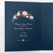 Burgundy Flowers Navy Blue Photo Wedding Drieluik Programma (Binnenzijde eerst)