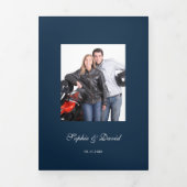 Burgundy Flowers Navy Blue Photo Wedding Drieluik Programma (Cover)